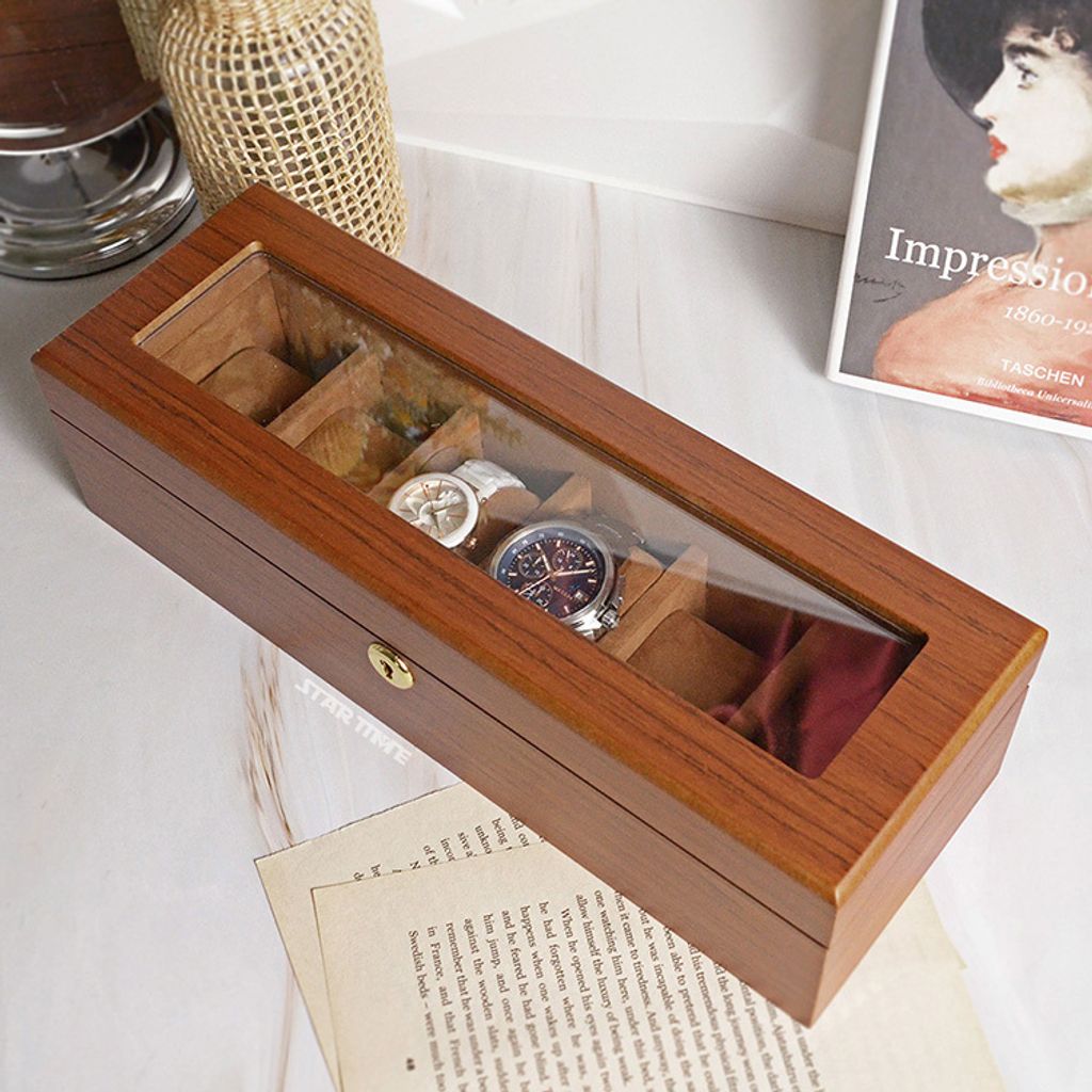 手錶收納盒  WB002-6  原木色手錶收納盒 附鑰匙可上鎖收納 絨布錶枕 6入錶盒展示