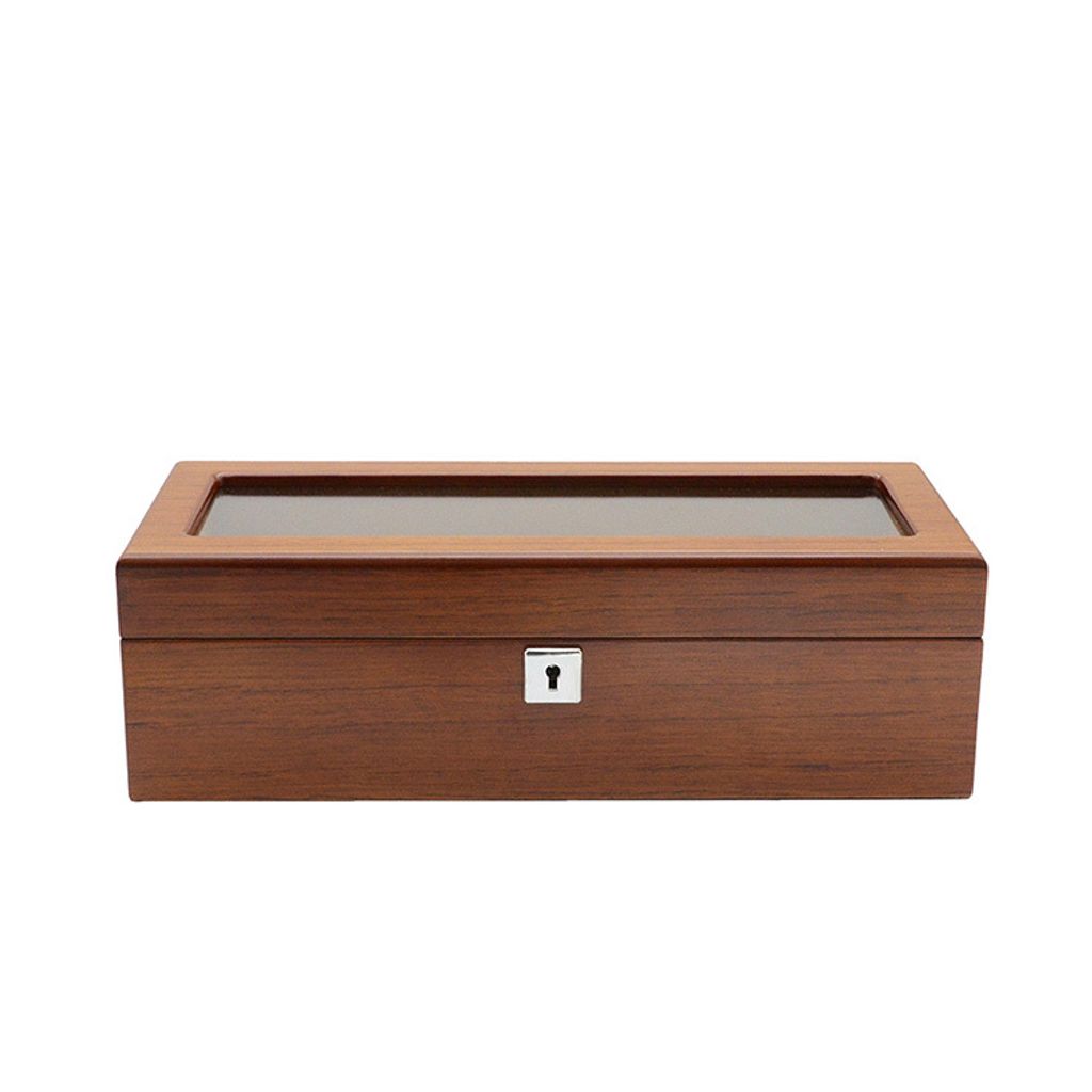 手錶收納盒 WB001-5原木色手錶收納盒 附鑰匙可上鎖收納 絨布錶枕 5入錶盒正面