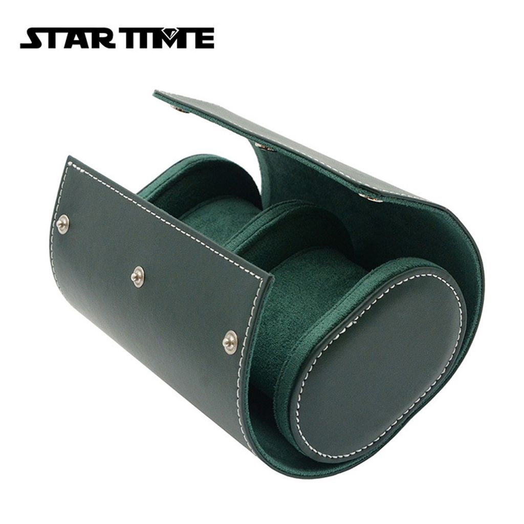 手錶收納盒 LBN001-2 皮革手錶收納盒 兩入錶盒 質感綠開盒