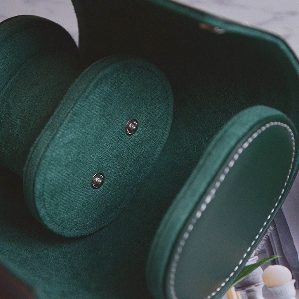 手錶收納盒 LBN001-2 皮革手錶收納盒 兩入錶盒 質感綠內部細節