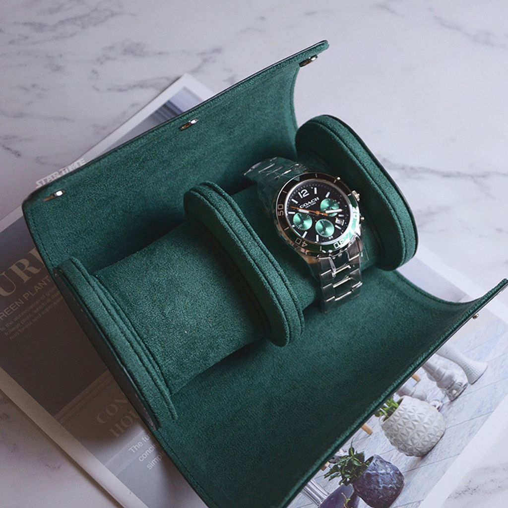手錶收納盒 LBN001-2 皮革手錶收納盒 兩入錶盒 質感綠開盒展示