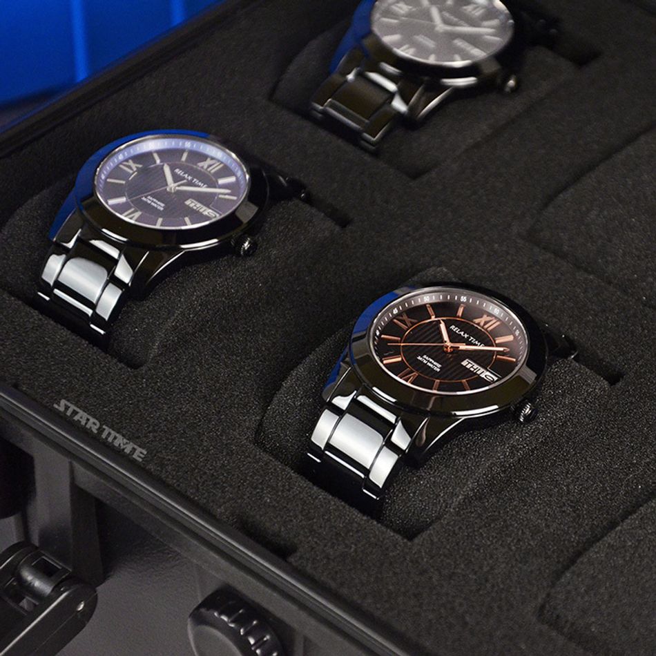 手錶收納盒  可攜帶式 藍色手提防撞手錶收納盒 攜帶方便錶盒 6入錶盒手錶展示