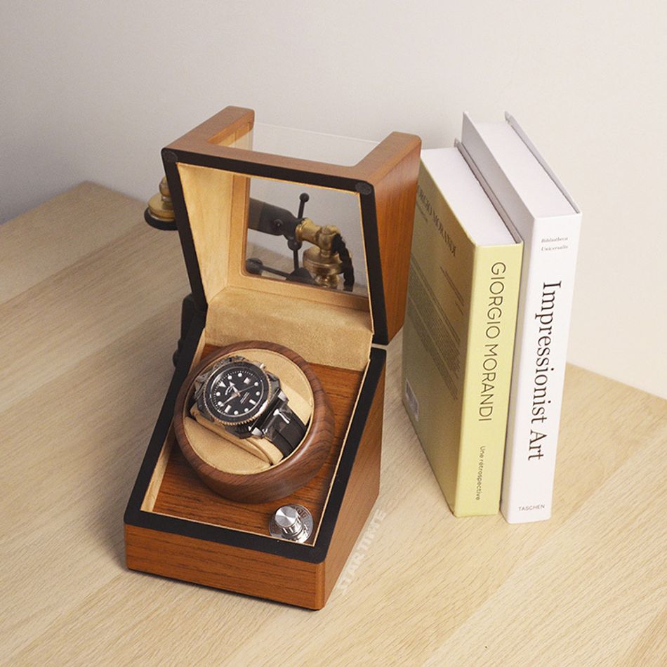 手錶收納盒  旋轉盒 機械錶盒 原木色 2入 機械腕錶自動上鍊盒 側面展示