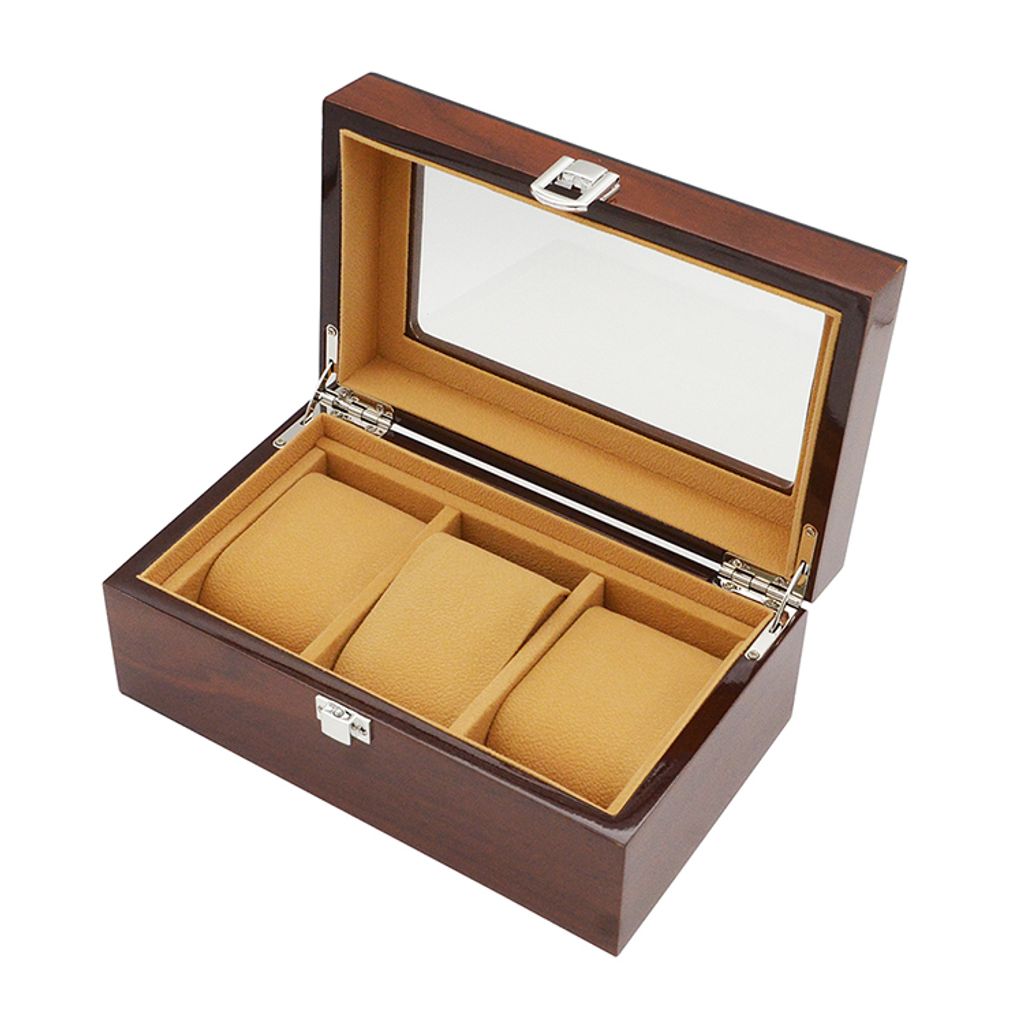 手錶收納盒  烤漆原木色手錶收納盒3入 側面開盒