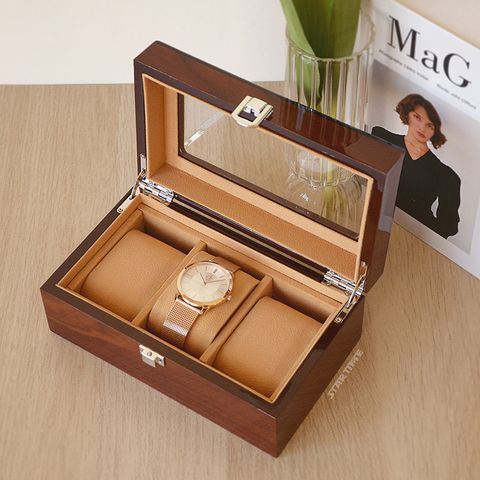 手錶收納盒  烤漆原木色手錶收納盒3入 開盒展示