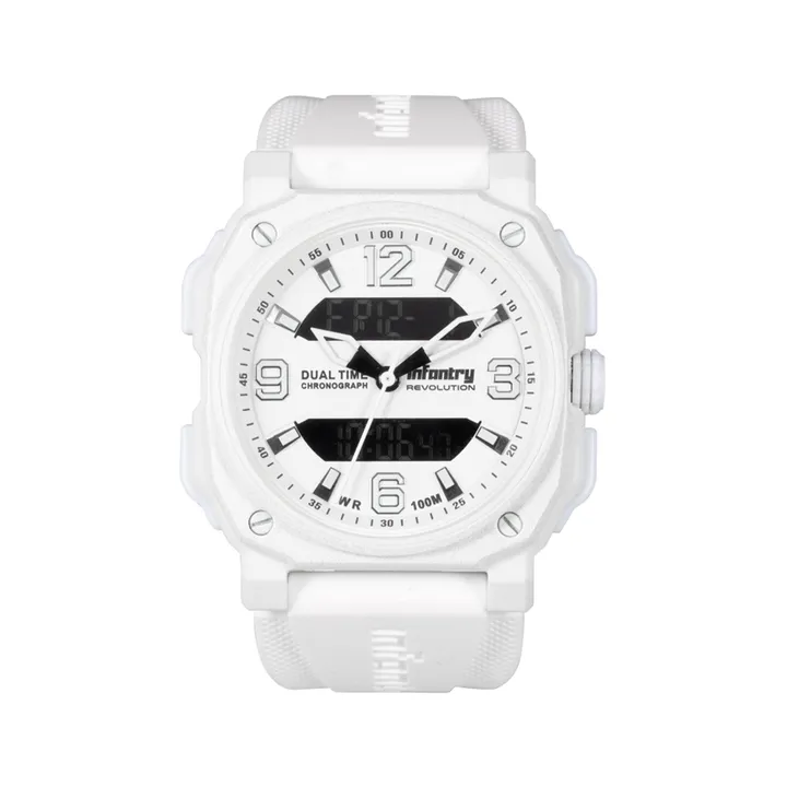 INF4NTRY |  REVO-AD-42WHT |  白色指針 白色方殼腕錶 雙顯式設計 女錶 正面