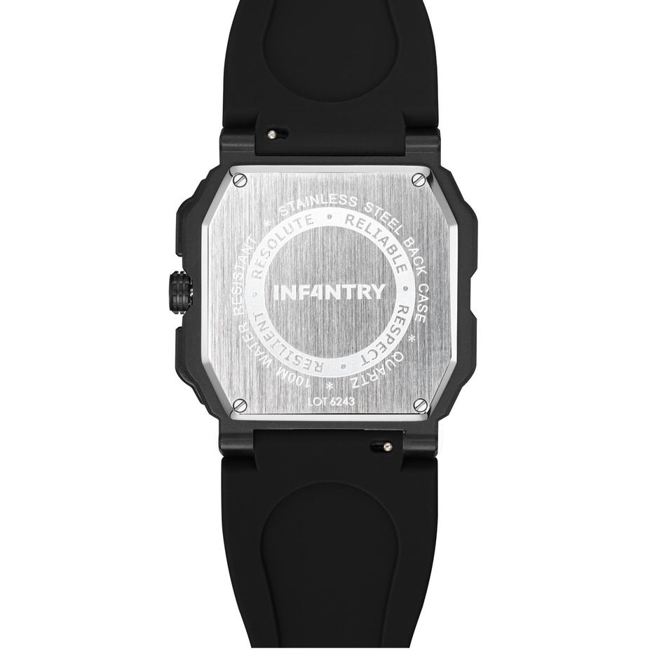 INF4NTRY | REVO47-CHR01-BK | 黑色夜鷹方殼腕錶 機械鏤空 男錶 背面