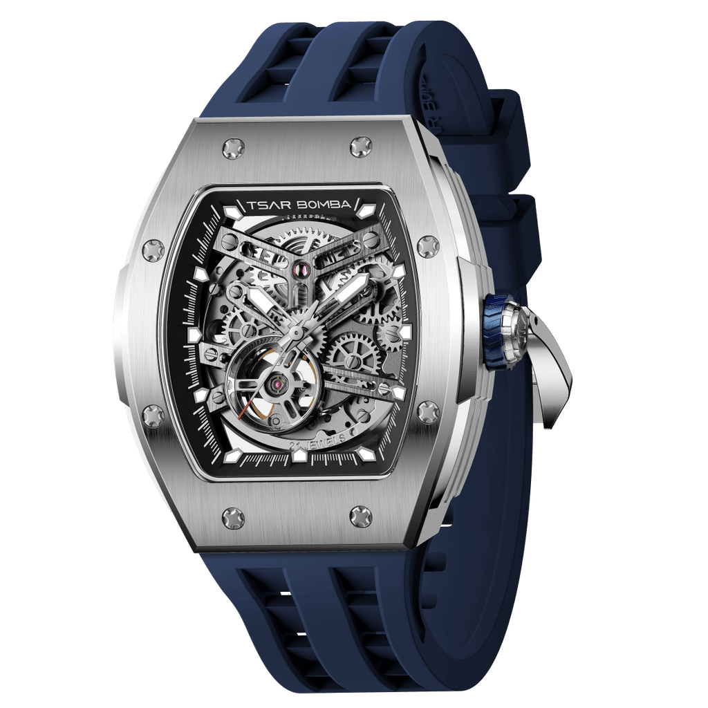 Tsar Bomba 機械公爵 | TB8228A-01 | 銀色錶框機械透視機芯 矽膠錶帶 側面