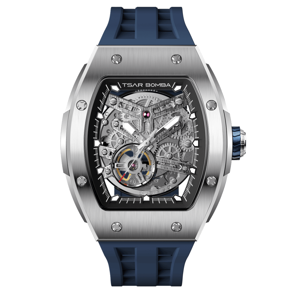 Tsar Bomba 機械公爵 | TB8228A-01 | 銀色錶框機械透視機芯 矽膠錶帶 正面
