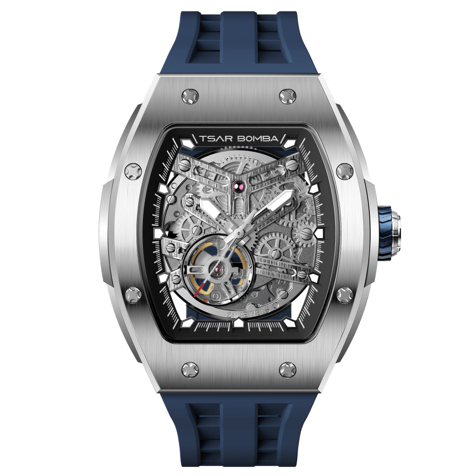 Tsar Bomba 機械公爵 | TB8228A-01 | 銀色錶框機械透視機芯 矽膠錶帶 正面