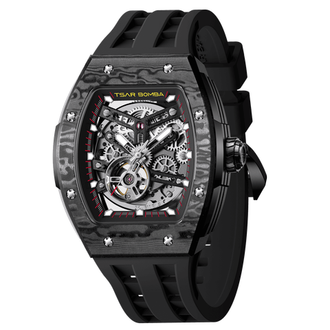 機械公爵 | 元素系列 TB8228CF-01 | 自動上鍊 黑色款 碳纖維錶殼 矽膠錶帶 機械錶側面