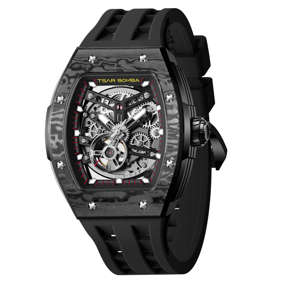 機械公爵 | 元素系列 TB8228CF-01 | 自動上鍊 黑色款 碳纖維錶殼 矽膠錶帶 機械錶側面
