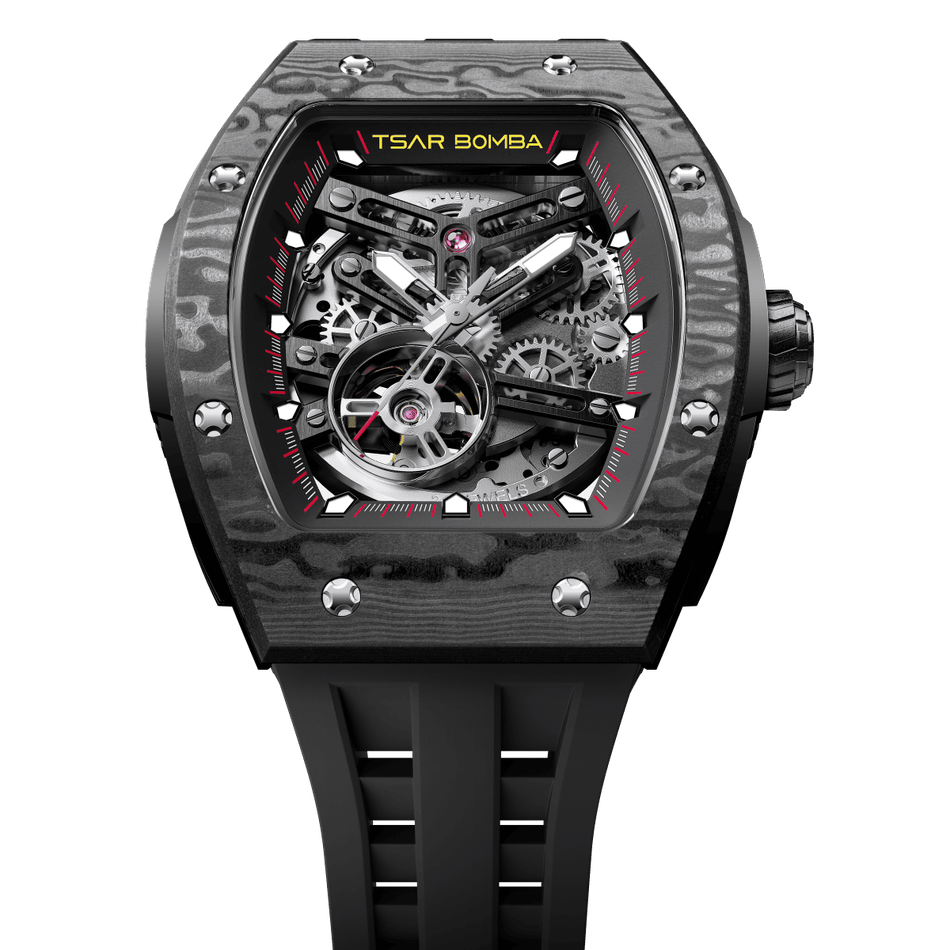 機械公爵 | 元素系列 TB8228CF-01 | 自動上鍊 黑色款 碳纖維錶殼 矽膠錶帶 機械錶錶面細節