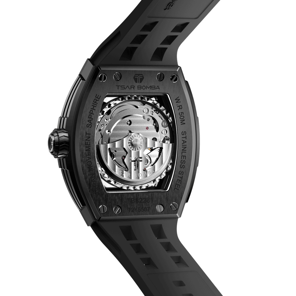機械公爵 | 元素系列 TB8228CF-01 | 自動上鍊 黑色款 碳纖維錶殼 矽膠錶帶 機械錶背面