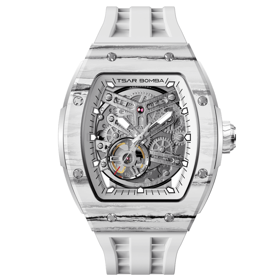 機械公爵 | 元素系列 TB8228CF-04 | 自動上鍊 白色碳纖維錶殼 矽膠錶帶 機械錶正面