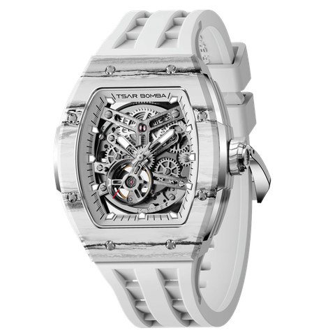 機械公爵 | 元素系列 TB8228CF-04 | 自動上鍊 白色碳纖維錶殼 矽膠錶帶 機械錶側面