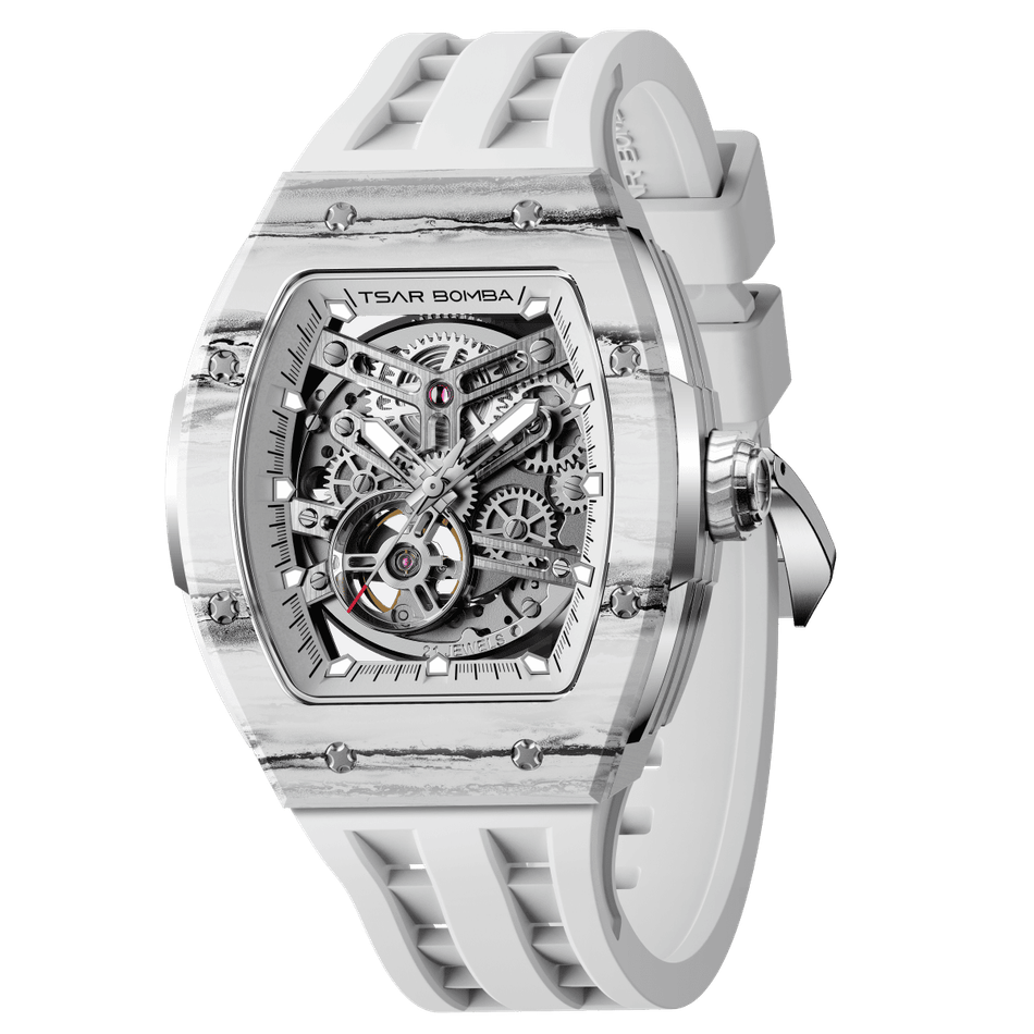 機械公爵 | 元素系列 TB8228CF-04 | 自動上鍊 白色碳纖維錶殼 矽膠錶帶 機械錶側面