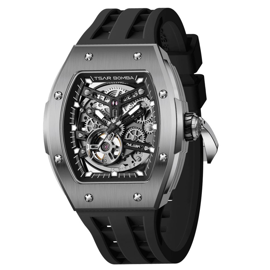 機械公爵 | 元素系列 TB8228T-01 | 元素鈦 金屬材質機械鏤空機芯 黑色矽膠錶帶 機械錶側面