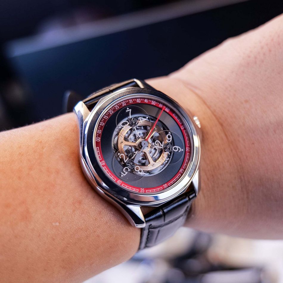 OBLVLO｜DK-STA-YRB｜銀框黑面 鏤空機械腕錶 黑色皮革錶帶 男錶 實戴展示