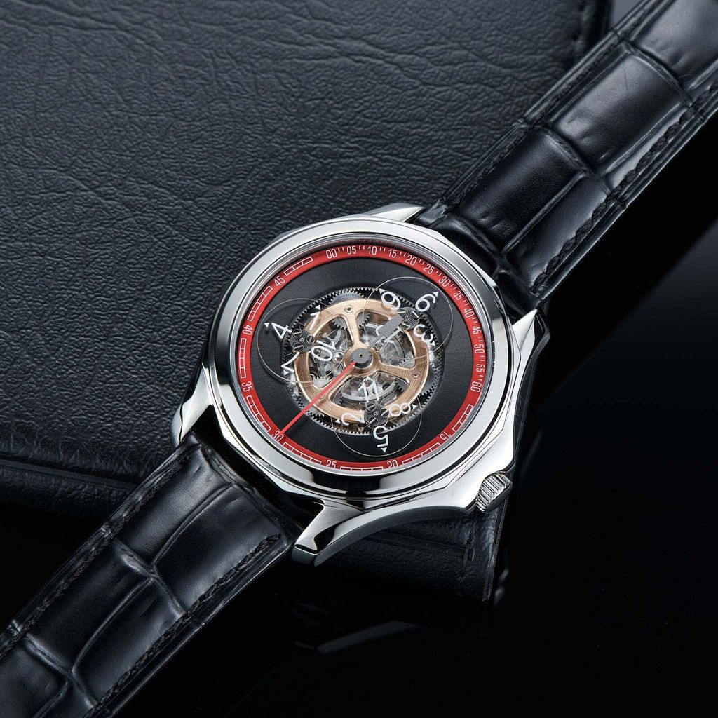 OBLVLO｜DK-STA-YRB｜銀框黑面 鏤空機械腕錶 黑色皮革錶帶 男錶 平攤展示