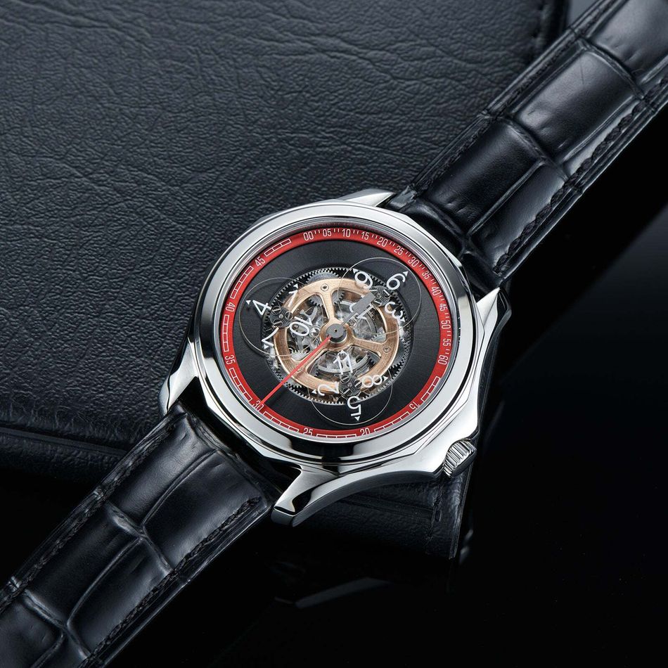 OBLVLO｜DK-STA-YRB｜銀框黑面 鏤空機械腕錶 黑色皮革錶帶 男錶 平攤展示