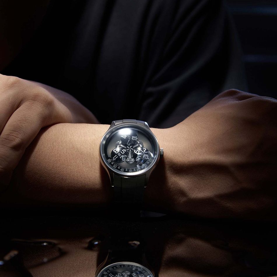 OBLVLO｜BLM-TRISOME-PSBR｜機械腕錶 黑色橡膠錶帶 科技感夜光男錶 實戴展示