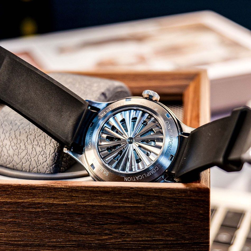 OBLVLO｜BLM-TRISOME-PSBR｜機械腕錶 黑色橡膠錶帶 科技感夜光男錶 被面展示