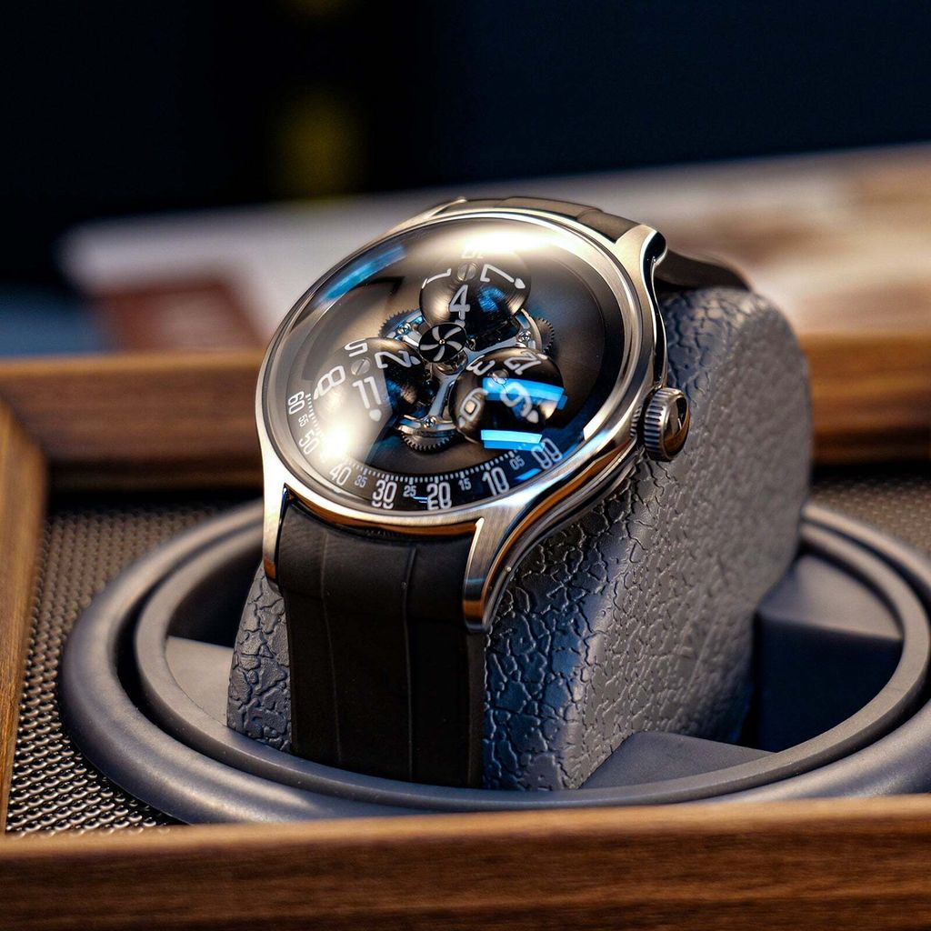 OBLVLO｜BLM-TRISOME-PSBR｜機械腕錶 黑色橡膠錶帶 科技感夜光男錶 側面展示