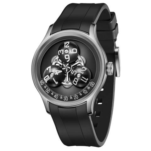 OBLVLO｜BLM-TRISOME-PSBR｜機械腕錶 黑色橡膠錶帶 科技感夜光男錶 正面