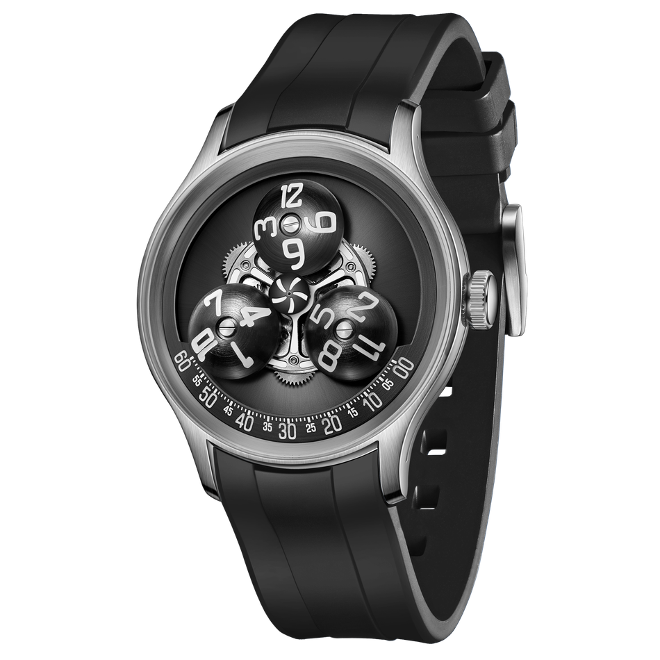 OBLVLO｜BLM-TRISOME-PSBR｜機械腕錶 黑色橡膠錶帶 科技感夜光男錶 正面