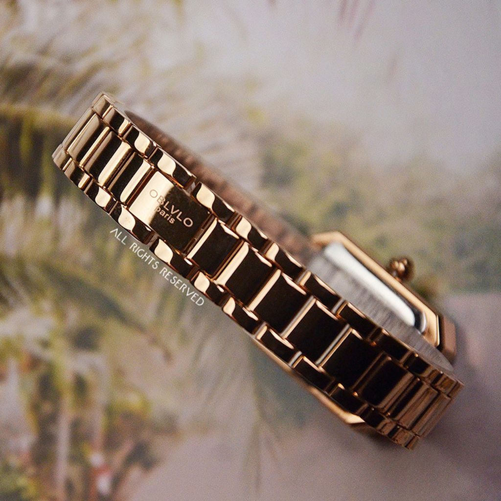 OBLVLO ｜LW-PWP｜玫瑰金框 白色貝殼面 不鏽鋼錶帶 女錶背面