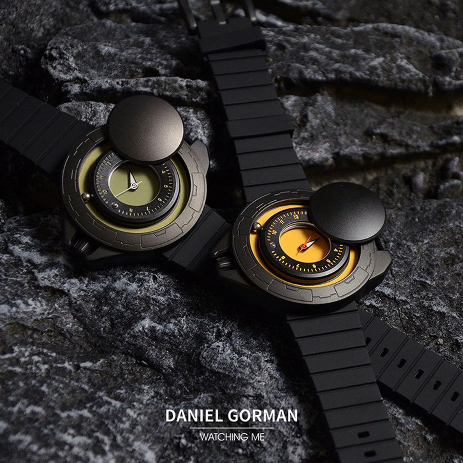 DANIEL GORMAN ｜DG0133KG｜黑+綠 磁吸指針 滑蓋宇宙太空船造型 矽膠錶帶系列圖