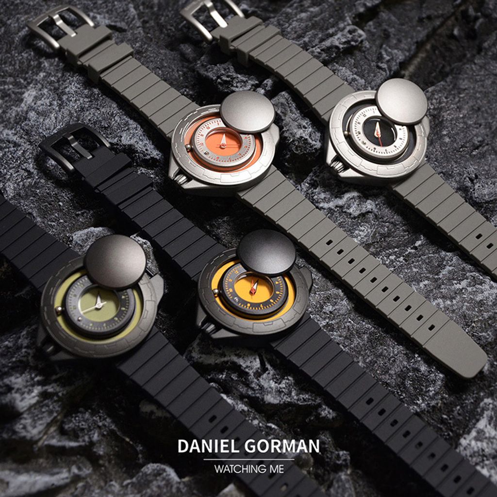DANIEL GORMAN ｜DG0133SK｜灰+黑 磁吸指針 滑蓋宇宙太空船造型 矽膠錶帶系列圖