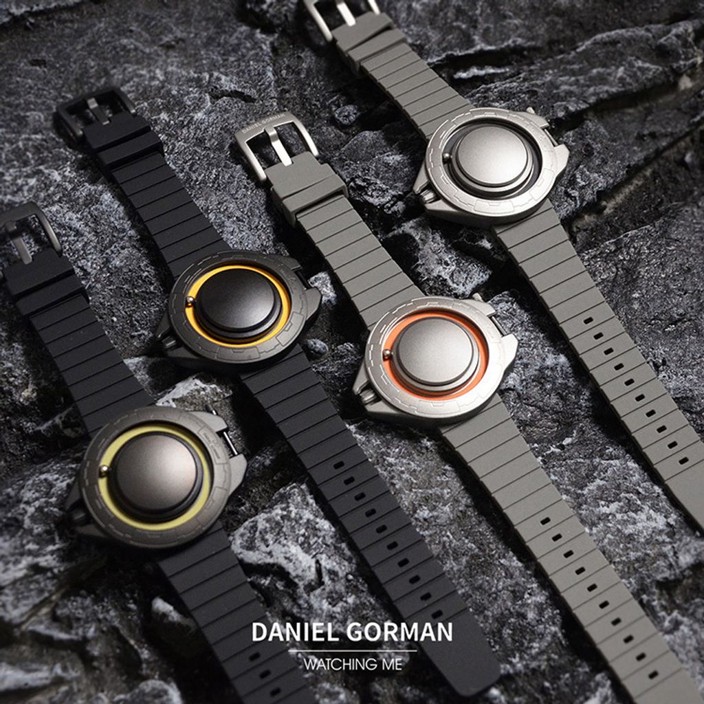 DANIEL GORMAN ｜DG0133SY｜灰+橘 磁吸指針 滑蓋宇宙太空船造型 矽膠錶帶系列圖