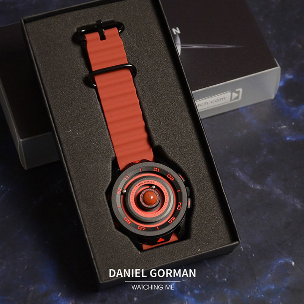 DANIEL GORMAN ｜萬有引力系列 DG0525KR｜火星款 磁吸指針 黑色框 紅色矽膠錶帶 盒裝