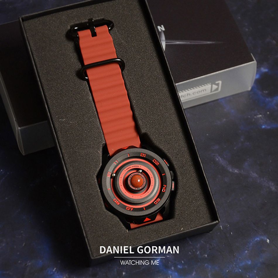 DANIEL GORMAN ｜萬有引力系列 DG0525KR｜火星款 磁吸指針 黑色框 紅色矽膠錶帶 盒裝