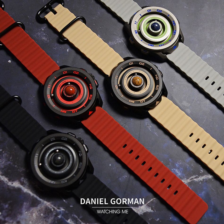 DANIEL GORMAN ｜萬有引力系列 DG0525KR｜火星款 磁吸指針 黑色框 紅色矽膠錶帶系列圖