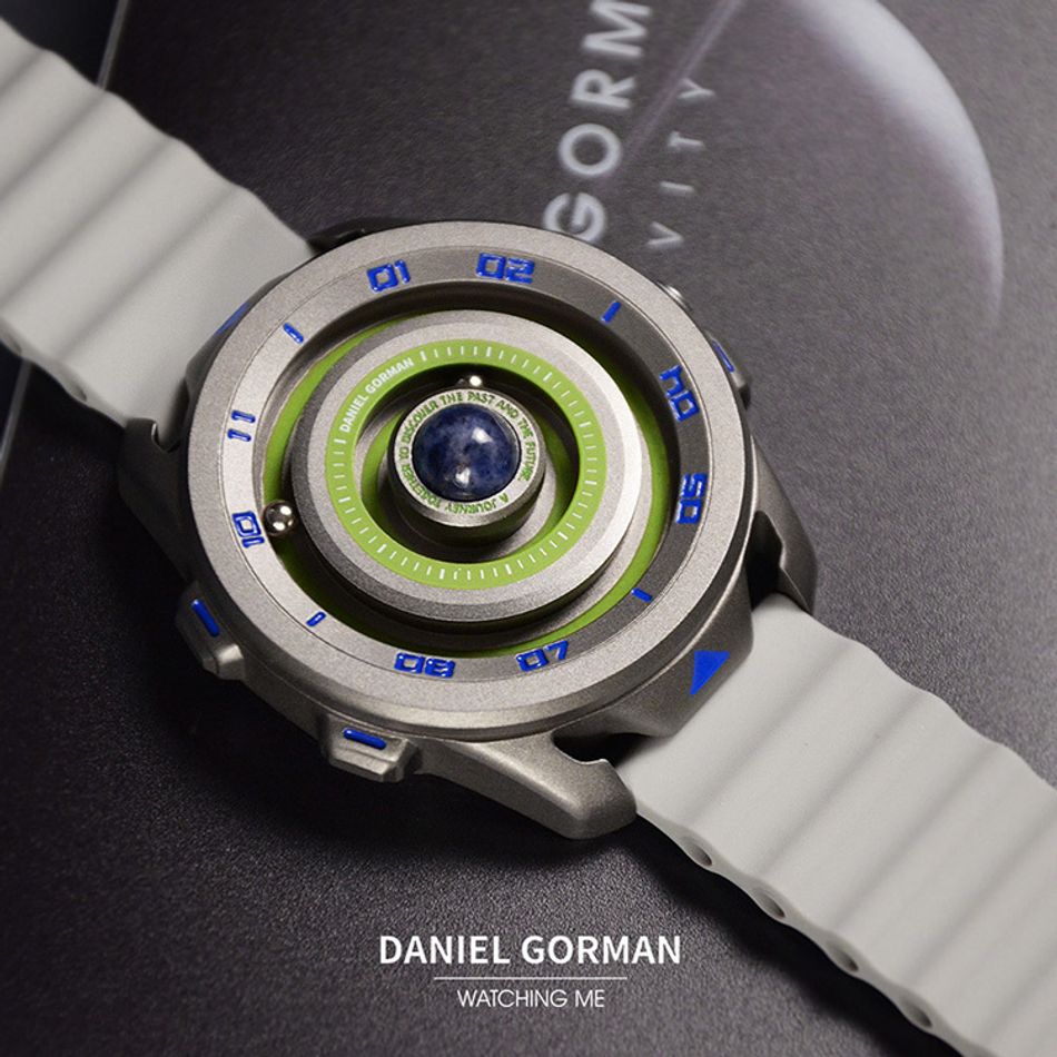 DANIEL GORMAN ｜萬有引力系列 DG0525KS ｜地球款 灰銀框 灰色矽膠錶帶錶面細節