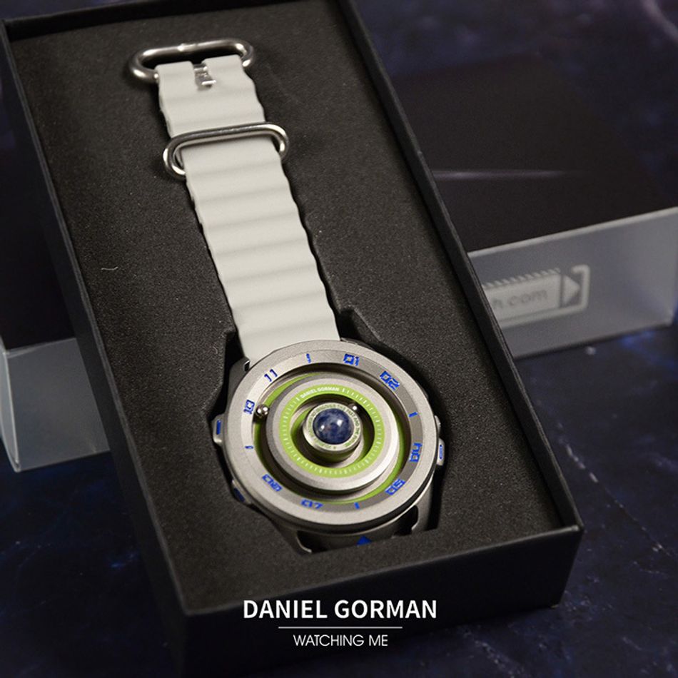 DANIEL GORMAN ｜萬有引力系列 DG0525KS ｜地球款 灰銀框 灰色矽膠錶帶盒裝