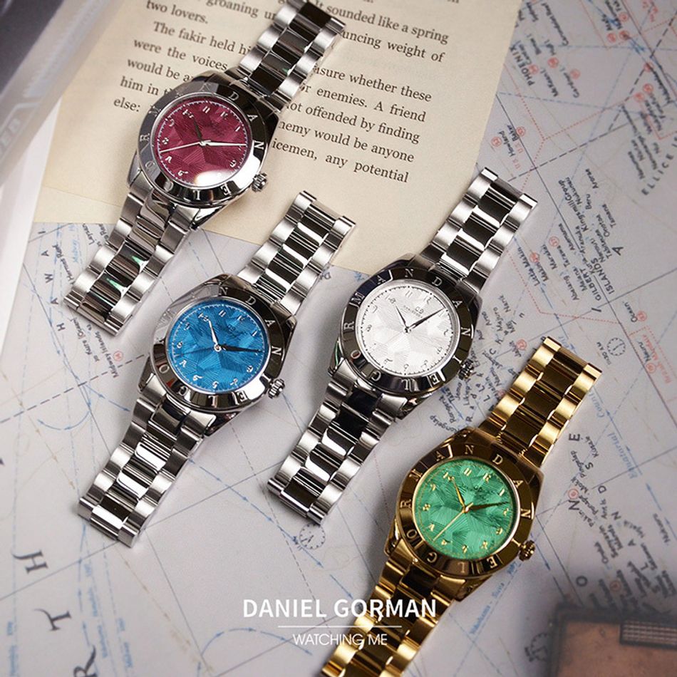 DANIEL GORMAN ｜多巴胺系列 DG9036SS｜銀框白面 不規則紋路 銀色不鏽鋼錶帶系列圖