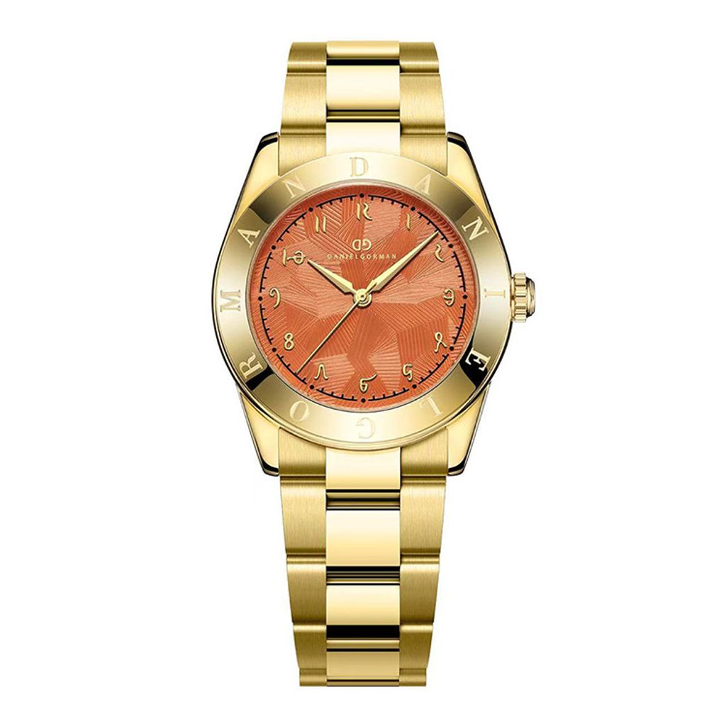 Copy - DANIEL GORMAN ｜多巴胺系列 DG9036YY｜金框橘面 不規則紋路 金色不鏽鋼錶帶正面