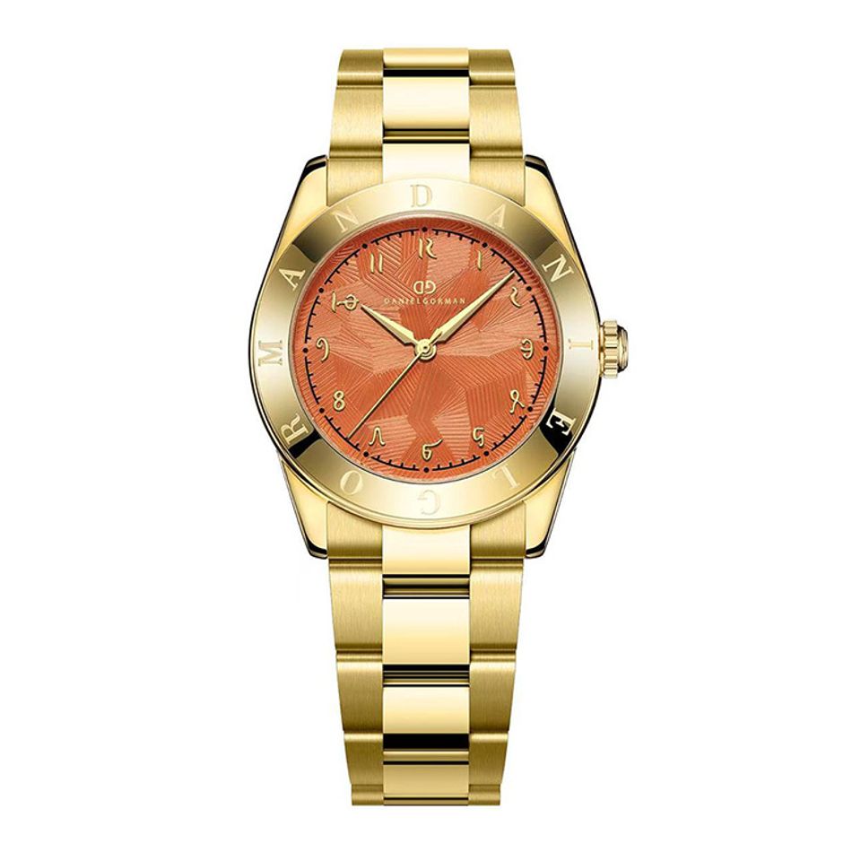 Copy - DANIEL GORMAN ｜多巴胺系列 DG9036YY｜金框橘面 不規則紋路 金色不鏽鋼錶帶正面