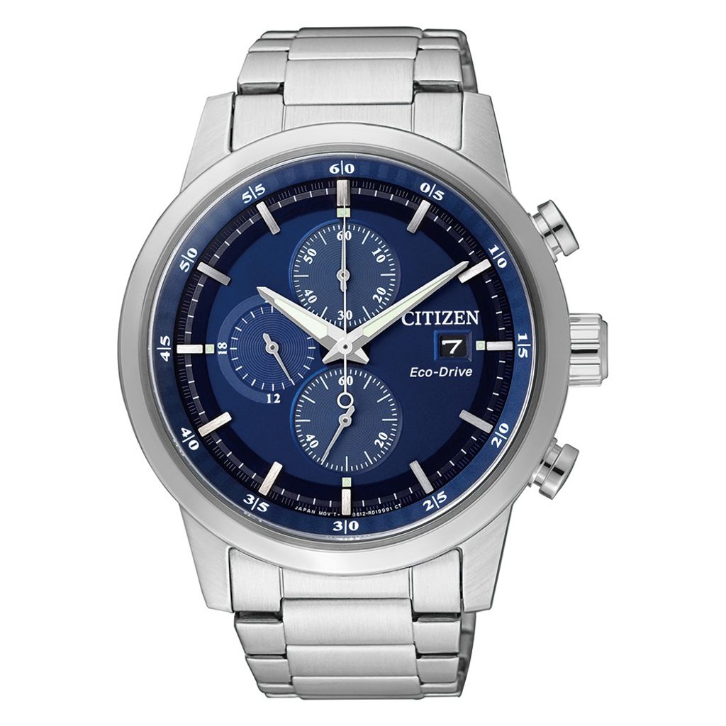 CITIZEN星辰 | Chronograph亞洲限定 CA0610-52L | 藍面銀框 光動能三眼計時腕錶正面