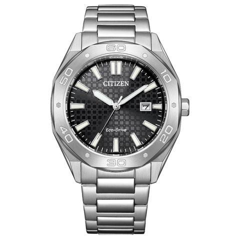 CITIZEN 星辰 | Gents系列 BM7630-80E | 八角形格紋錶盤男士腕錶 黑面 正面