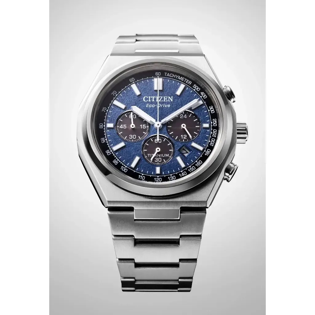 CITIZEN 星辰 | CA4610-85L | 超級鈦光動能計時腕錶 男錶 手錶42.5mm藍色 正面展示