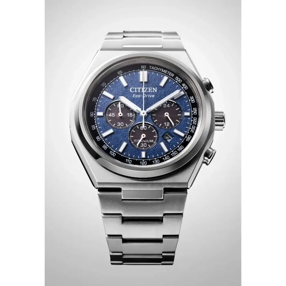 CITIZEN 星辰 | CA4610-85L | 超級鈦光動能計時腕錶 男錶 手錶42.5mm藍色 正面展示