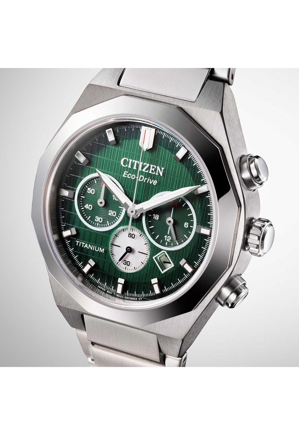 CITIZEN 星辰 | CA4691-59X | 全鈦金屬 光動能 格紋三眼腕錶 碼錶計時 錶面細節