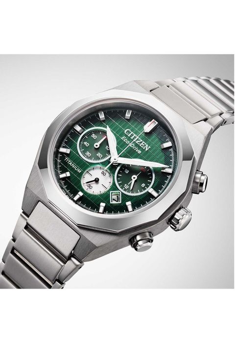 CITIZEN 星辰 | CA4691-59X | 全鈦金屬 光動能 格紋三眼腕錶 碼錶計時 側面細節