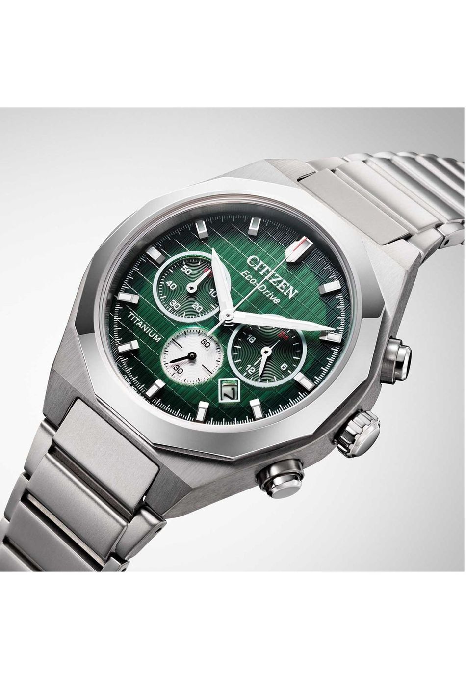 CITIZEN 星辰 | CA4691-59X | 全鈦金屬 光動能 格紋三眼腕錶 碼錶計時 側面細節