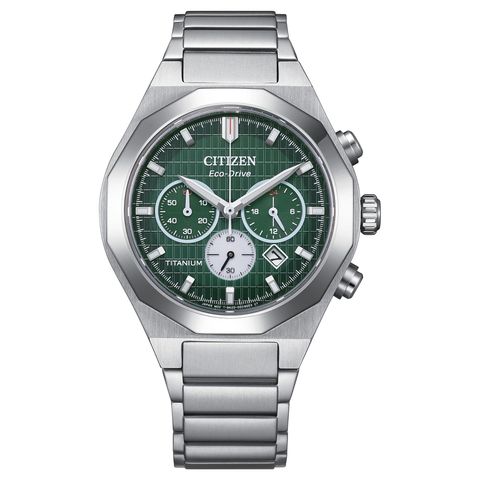 CITIZEN 星辰 | CA4691-59X | 全鈦金屬 光動能 格紋三眼腕錶 碼錶計時正面